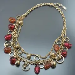 美品 ◇ヴェルサーチ カラーストーン メデューサ ネックレス ゴールド レッドのサムネイル