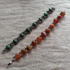 シルバーチェーンとオレンジビーズブレスレット2点セット