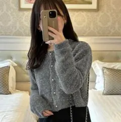 タグ付き新品 グレイル ラメシャギーニットショート丈カーディガン F グレー