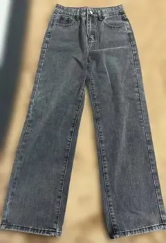 レディース　グレー ワイドレッグ デニムパンツ