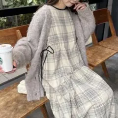 natural couture チェック柄 ドロストデザインワンピース