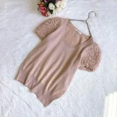エージーバイアクアガール（M）半袖ニット パフスリーブ 異素材 切替 もこもこのサムネイル