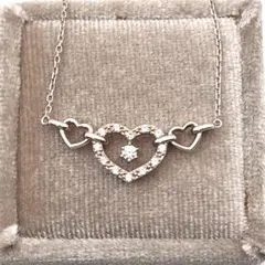 サマンサティアラ　ネックレススターリングシルバー　ハート　3連　ゴールドトーン