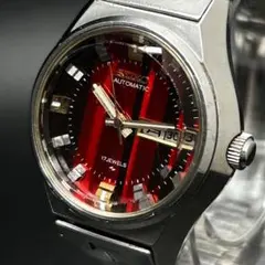 【稼働品】SEIKO 自動巻き 腕時計　ヴィンテージウォッチ　レッド