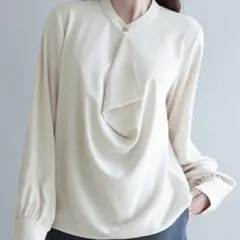 SAISON DE PAPILLON ボウタイネックフレアスリーブブラウス M