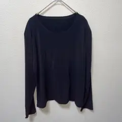 ブラック 長袖 Tシャツ ラウンドネック　シンプル　カジュアル　肩パッド　上品