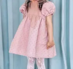 soft cheese ピンク ドット柄 パフスリーブ ワンピース 80