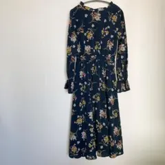ネイビー　花柄ワンピース　約113cm丈