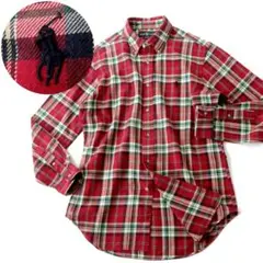 状態良◎90s ラルフローレン レッドタータン フランネルシャツ ボタンダウン