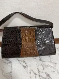クロコダイルレザー ハンドバッグ ブラウン/ブラック