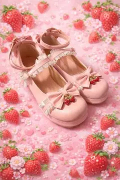 ロリータ靴　厚底　ピンク　いちご