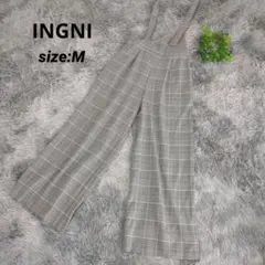 イング INGNI チェック柄 ワイドパンツ サロペット 【M】 グレー