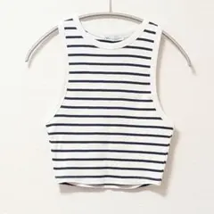 ZARA ザラ リブハイネック タンク トップ ボーダー Mのサムネイル