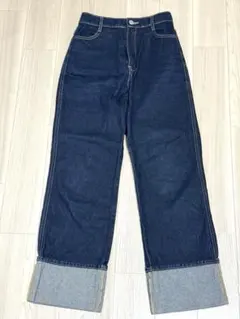 ダークブルー ワイドレッグデニムパンツ M