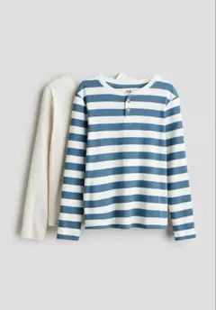 H&M キッズ ストライプ リブ Tシャツ 長袖 2枚セット 110/115
