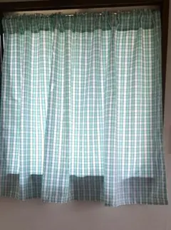 カフェカーテン ＊ ハンドメイド＊ポリコットン生地＊アイスグリーン系＊チェック柄