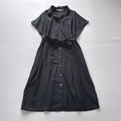 23区 とろみ シャツロング ワンピース フレンチスリーブ アンダードレス 付き