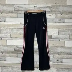 adidas フレアジャージパンツ 黒/ピンク