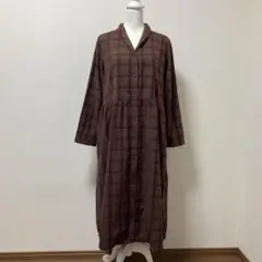 サマンサモスモス ワンピース　ロングワンピース　チェック　茶　綿100% 綿　春