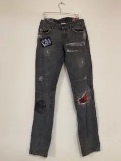 クラッシュ加工 パッチワーク デニムパンツ