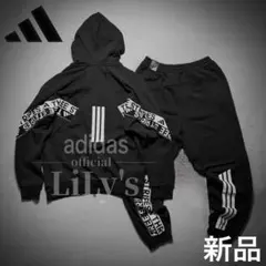 【２ＸＬサイズ】adidas上下セットアップ　ブラック　黒　スリーストライプス