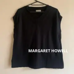 マーガレットハウエル コットン ニットVネック ベスト ブラック