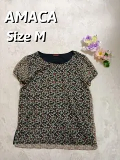 【美品】AMACA 半袖　ブラウス　花柄 普通サイズ　黒　 シックで華やか