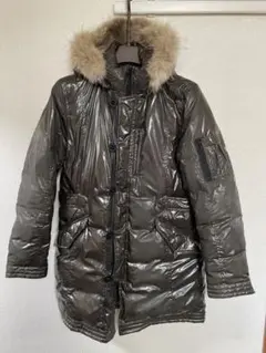 ニコル ダウンレザー　フードたぬきファー　艶のある防寒ナイロンコート　美品