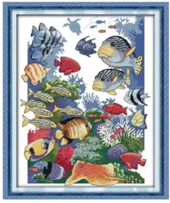 クロスステッチ キット 海の生き物 熱帯魚 サンゴ礁 カラフル 刺繍