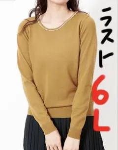 ニット　大きいサイズ　レディース　長袖　キャメル　6L