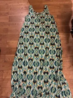 幾何学模様 系ノースリーブ ロングワンピース M