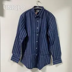 ユニクロ ネイビー ストライプ 長袖シャツ