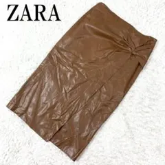 ザラ ロングスカート レザー風 ブラウン ポリエステル XL B2607