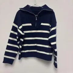 ネイビーとホワイトのストライプセーター