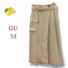 7『ジーユー』ロングスカート ポケット【M】ベルト付き 薄手 ベージュ シンプル