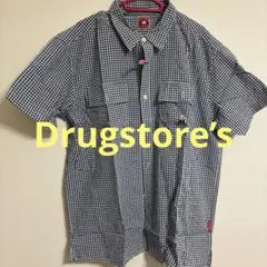 drug store's 半袖シャツ チェック柄 刺繍　ネイビー　大きいサイズのサムネイル