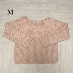 美品　シャギーニット　Vネック　ピンク