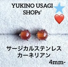 スタッドピアスNO.888 天然石(カーネリアン) サージカルステンレス