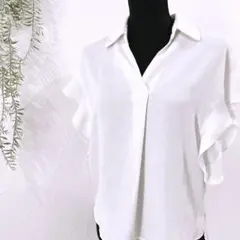 イング♡レディース ブラウス フリル袖 ホワイト エレガント 上品 【M】