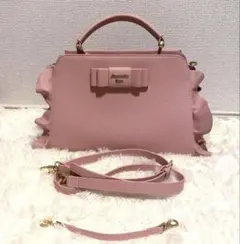 SAMANTHA VEGA リボン付きピンクショルダーバッグ