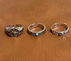 3個シルバー925メキシカンジュエリーゴールドスターターコイズスタッズ装飾リング