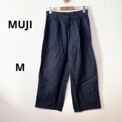 【美品】無印　デニムワイドパンツ　インディゴブルー　Mサイズ