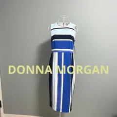 DONNA MORGAN ブルー ストライプ ノースリーブ ロング ワンピース