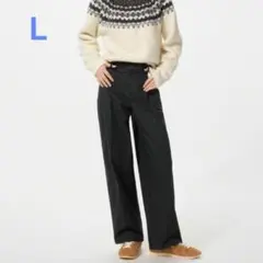 UNIQLO タックワイドパンツ ブラック コットン L レディース