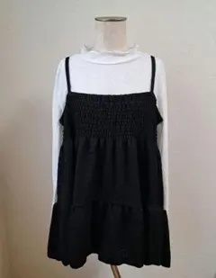 ティアードキャミ×カットソー　アンサンブル　ブラック　4L　大きいサイズ