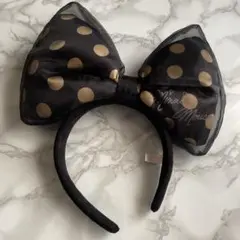 本日終了　最終値下げ　ミニーマウス カチューシャ 黒金水玉