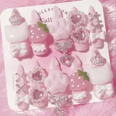 No.15 ハンドメイド ネイルチップ 現品 ピンク 白 地雷 量産型