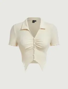 クリーム色ショート丈半袖トップス SHEIN