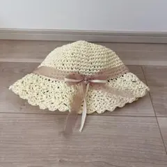 apres les cours 　リボン付きクリーム色麦わら帽子 48~50cm