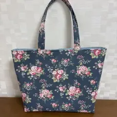 ハンドメイド　キャスキッドソン　トートバッグ　くすみネイビー　花柄